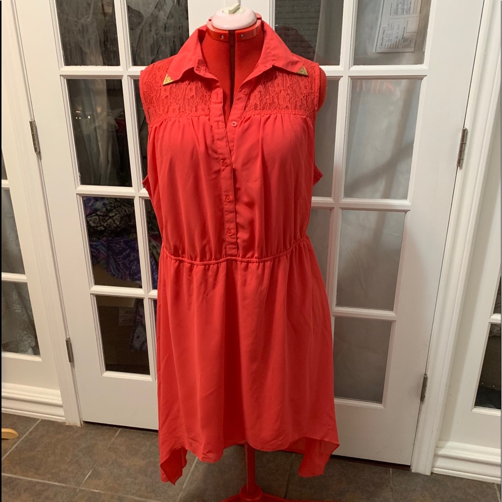 Western Lace Orange high low hem dress, plus size